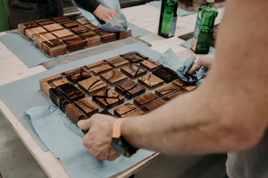 Epoxy resin cutting board in production