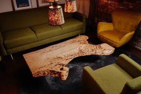 Rustikaler Couchtisch mit natürlicher Holzstruktur aus einem Baumstamm aus Esche von Stammdesign