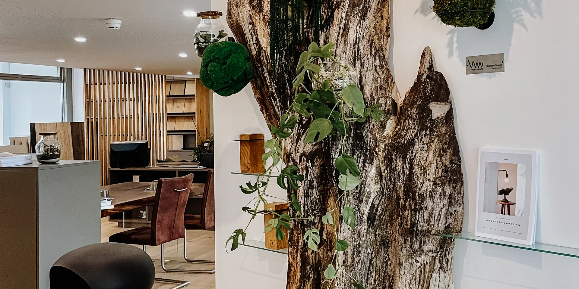 Decoración de pared rústica de árbol de Stammdesign hecha de un tronco de árbol para un interior único, vista 1.