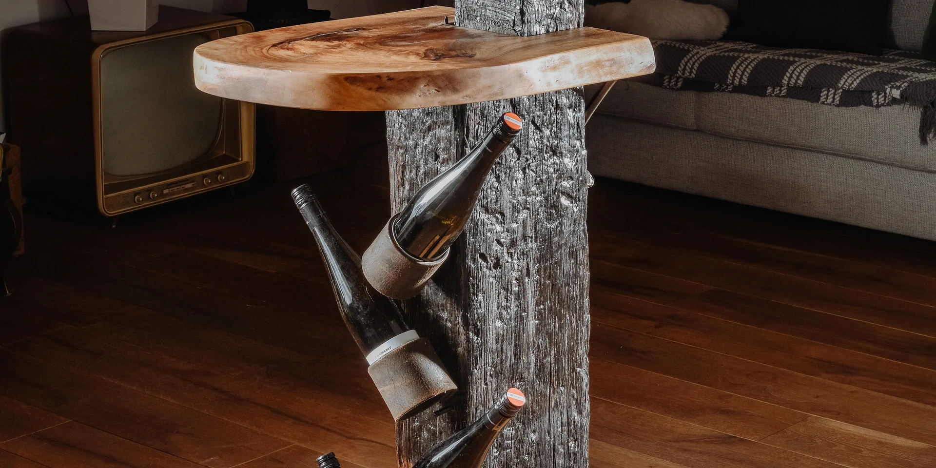 Exclusive designer standing bar for the hospitality industry by Stammdesign made of solid wood.