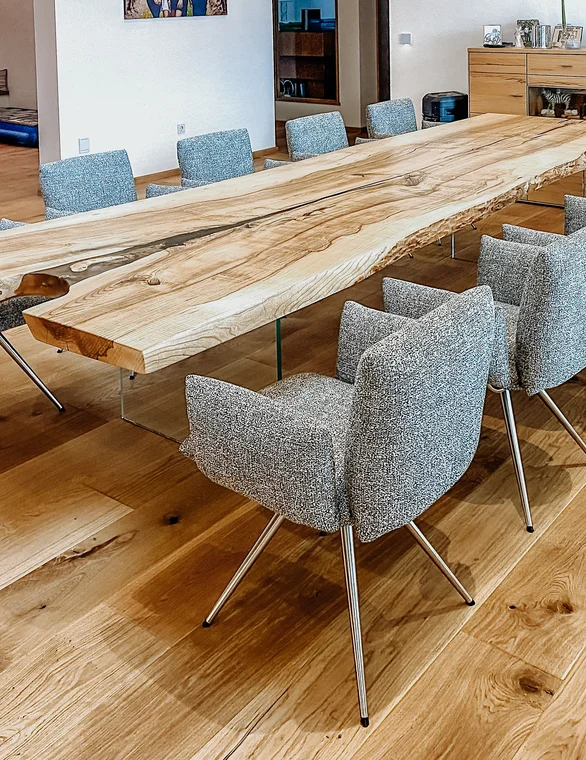 Mesa de comedor de alta calidad de un tronco con mesa de madera maciza de fresno.